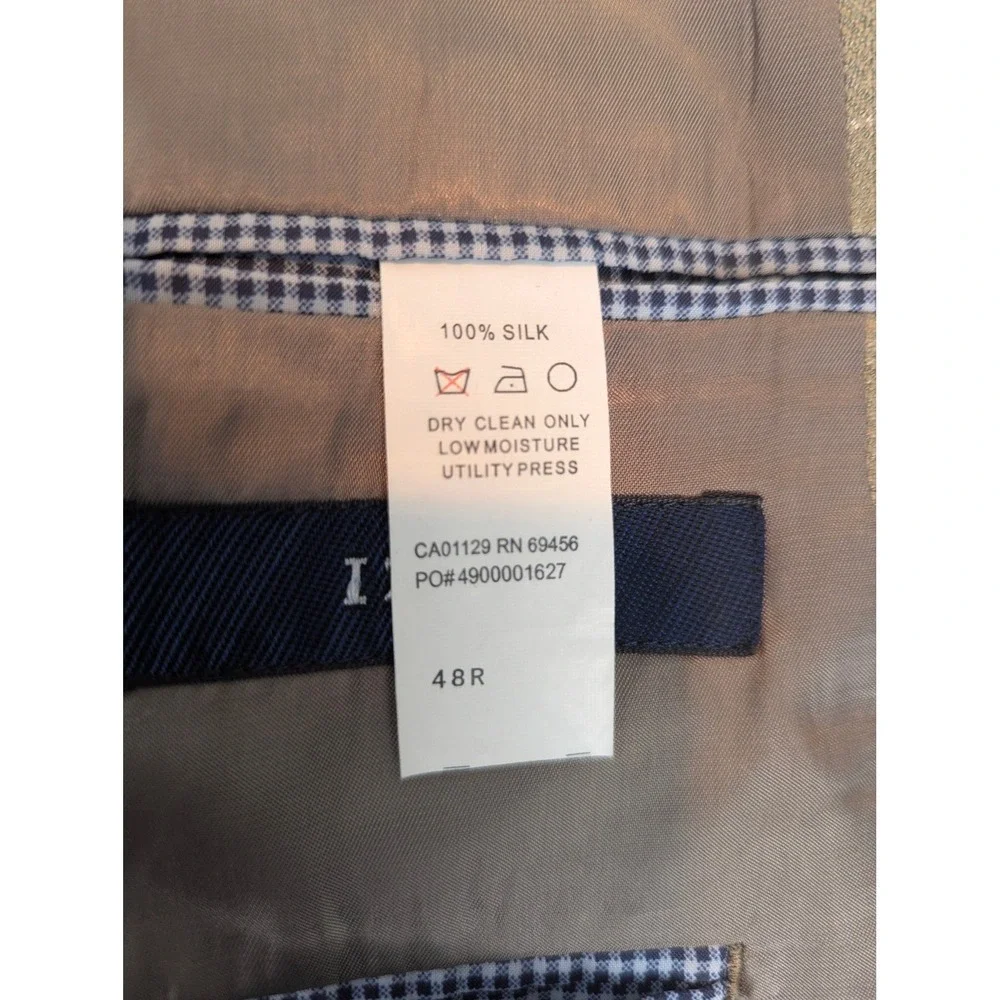 Izod of London Tan 38R Linen Window Pane Plaid Blazer Sport Mens‎ Suit Jacket